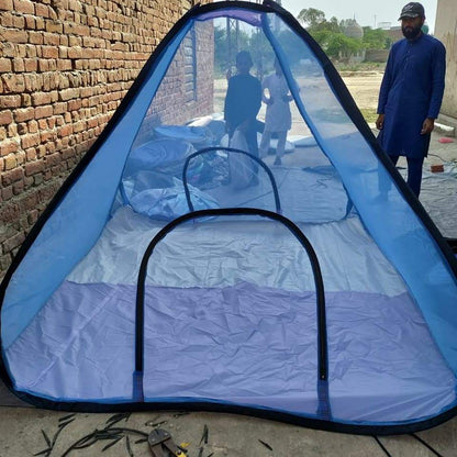 Premium King Size Foldable Mosquito Net | Double Bed Machar Dani | Durable 30GSM Polyester & Steel Frame – Blue